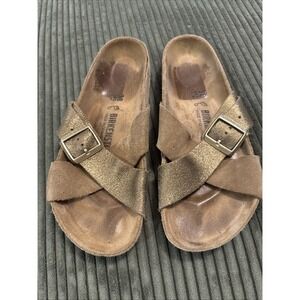 Birkenstock Sienna Sandals Golden Metallic Brown 39 Big Buckle US 8 8.5